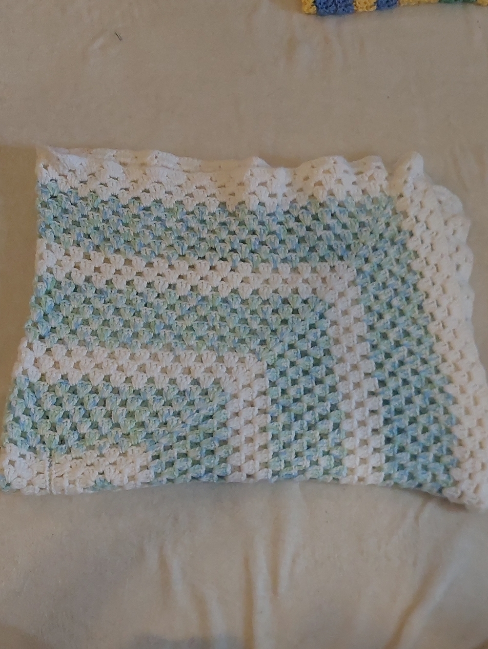 Handmade Crochet Throw in White and Light Blue - Home Accents